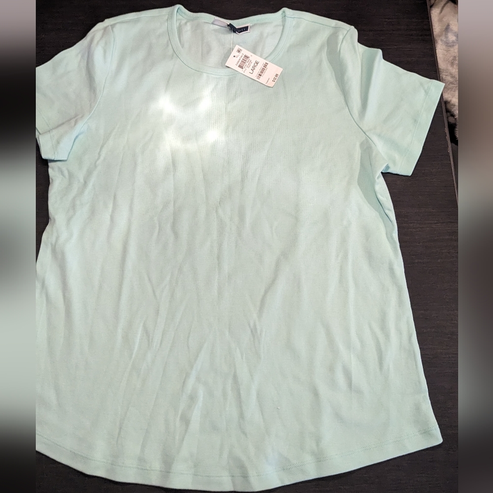 Karen Scott shirt, Large, light blue, brand new with tags
